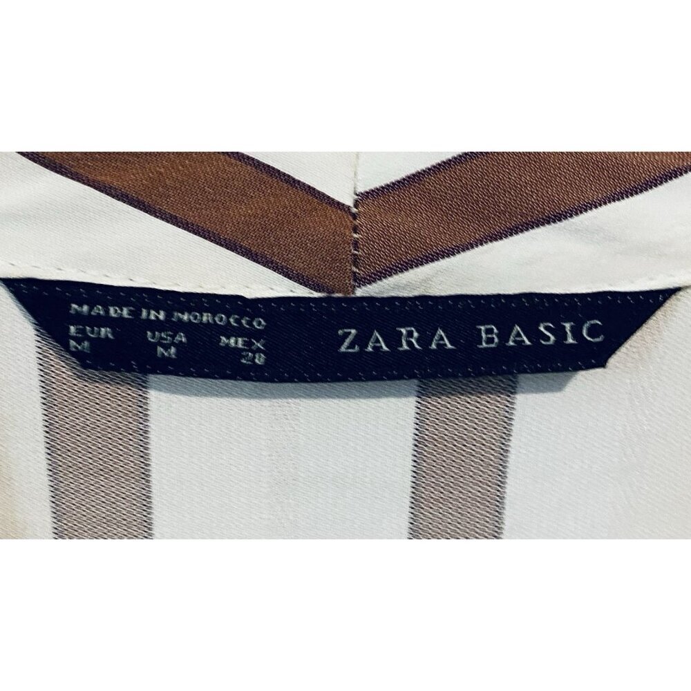 Zara Dress Womens Medium Red White Striped Mini Faux Wrap Pleated Pockets Boho - Picture 6 of 7